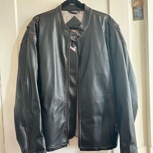 Black Leather Jacket with Contrast Stitching